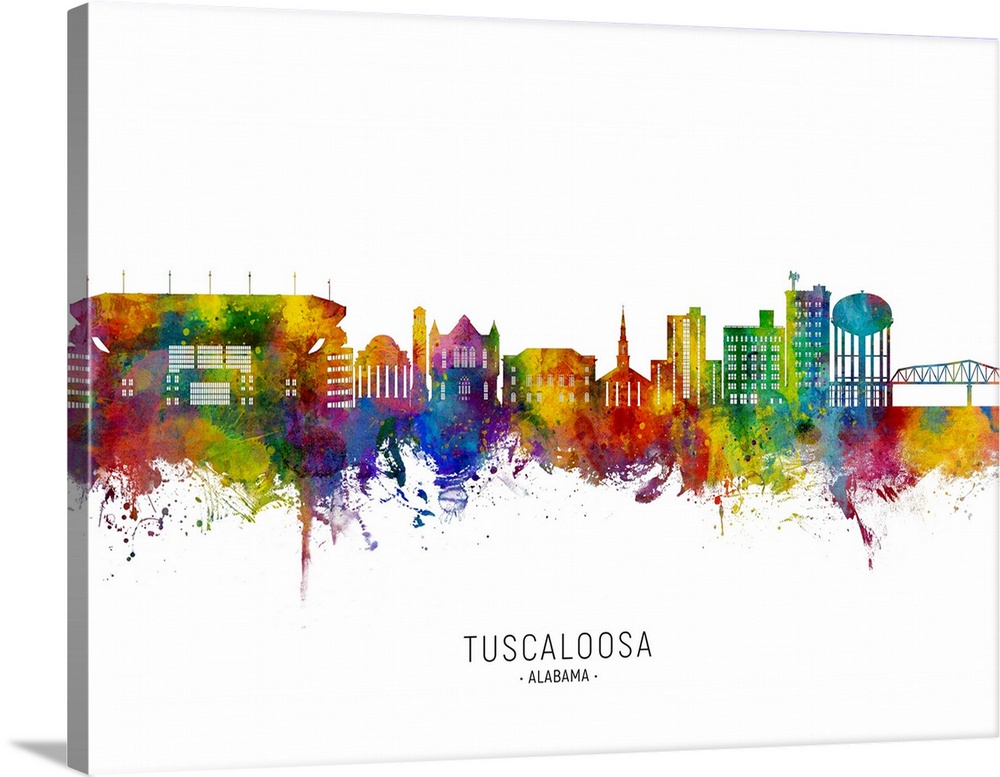 Watercolor art print of the skyline of Tuscaloosa, Alabama