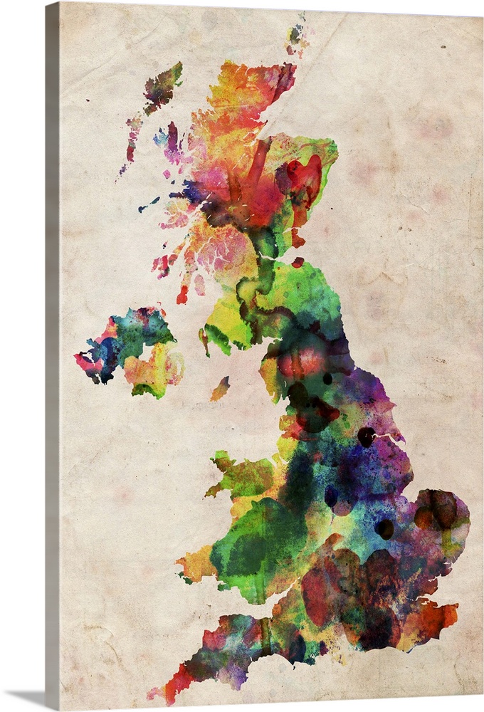 Watercolor Map of the United Kingdom (UK, Great Britain)
