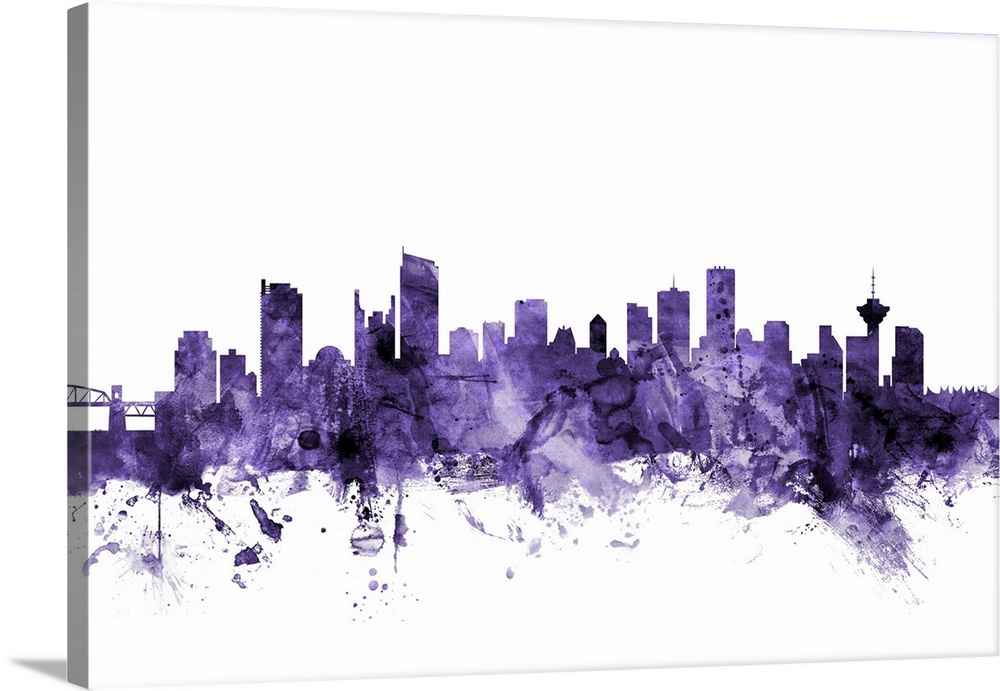 Watercolor art print of the skyline of the city of Vancouver, British Columbia, Canada