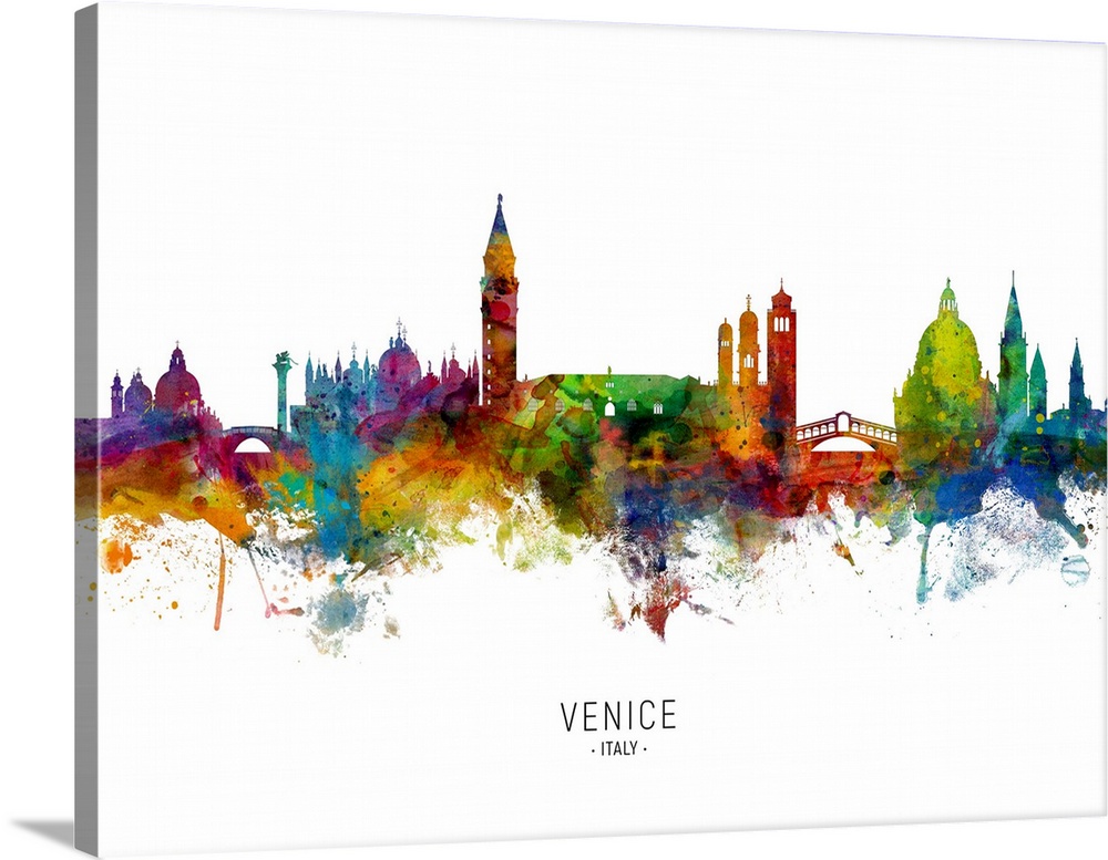 Watercolor art print of the skyline of Venice, Italy.