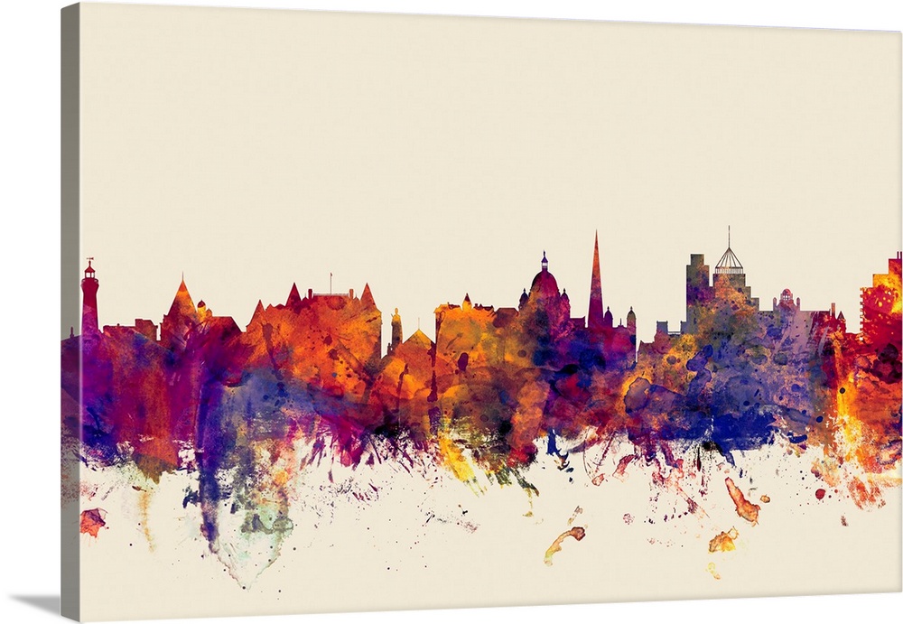 Watercolor art print of the skyline of the city of Victoria, British Columbia, Canada.