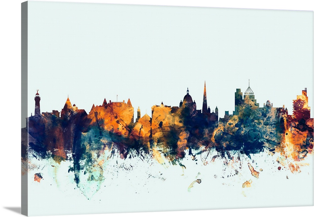 Watercolor art print of the skyline of the city of Victoria, British Columbia, Canada.
