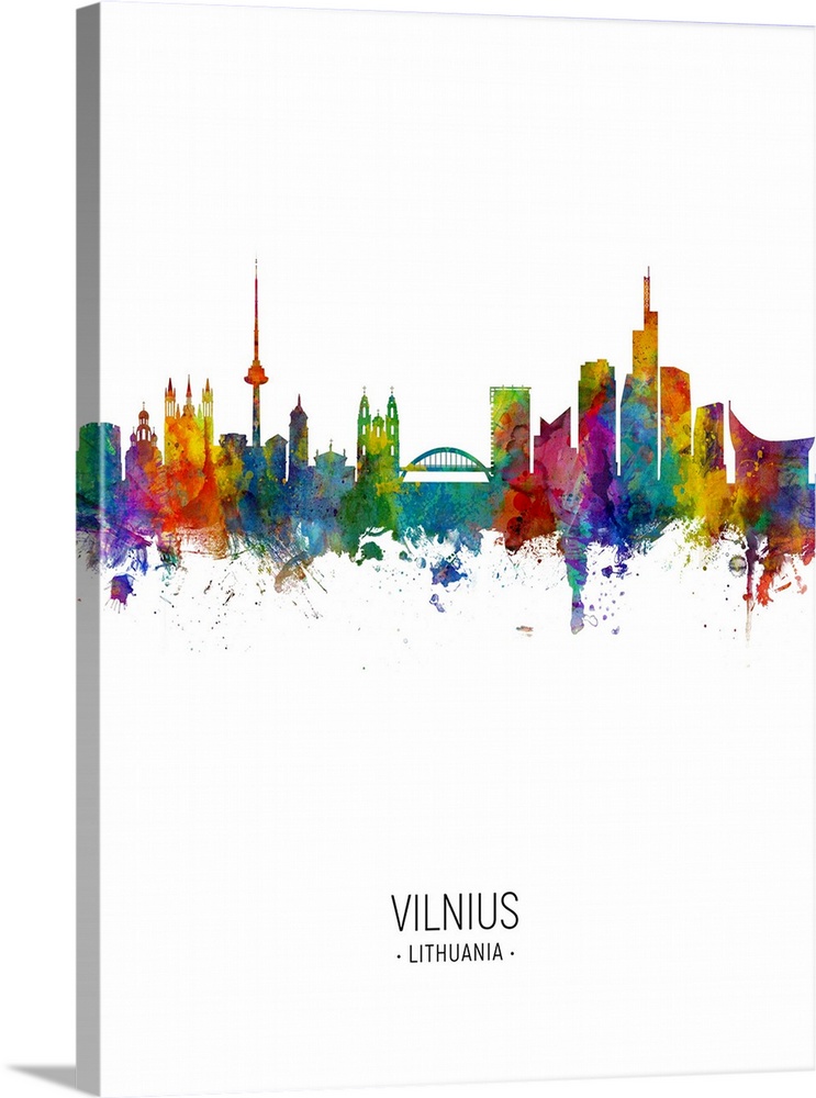 Watercolor art print of the skyline of Vilnius, Lithuania