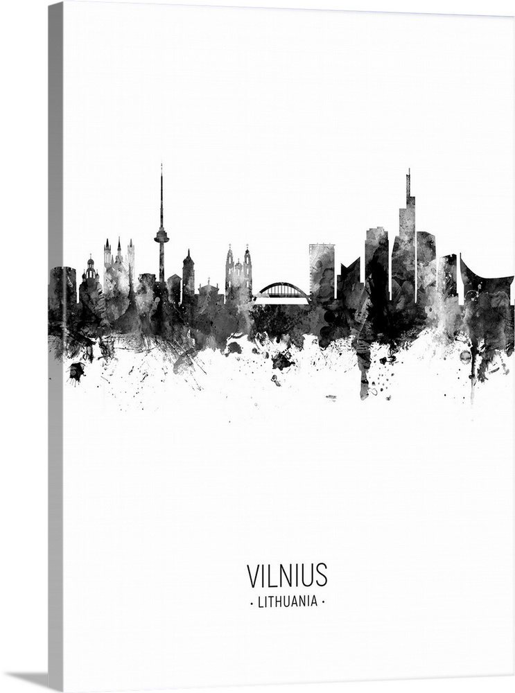 Watercolor art print of the skyline of Vilnius, Lithuania