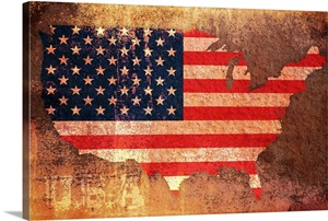 Vintage stars and stripes map of USA Wall Art, Canvas Prints, Framed ...