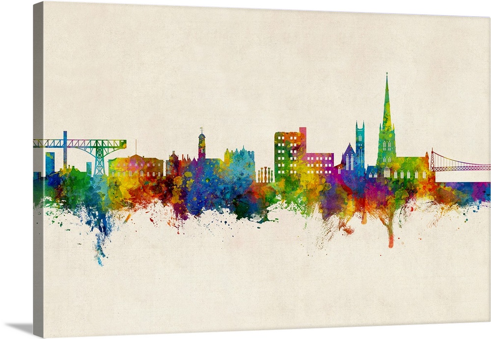 Watercolor art print of the skyline of Warrington, England, United Kingdom