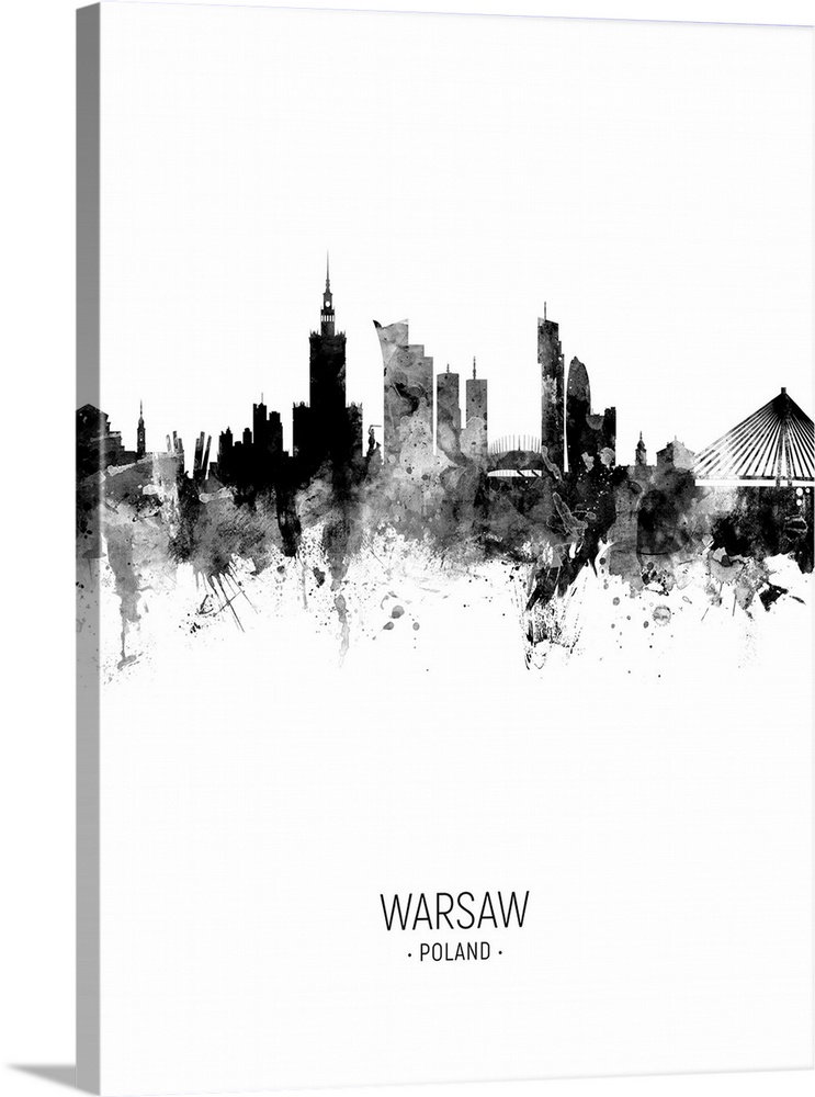 Watercolor art print of the skyline of Warsaw, Poland