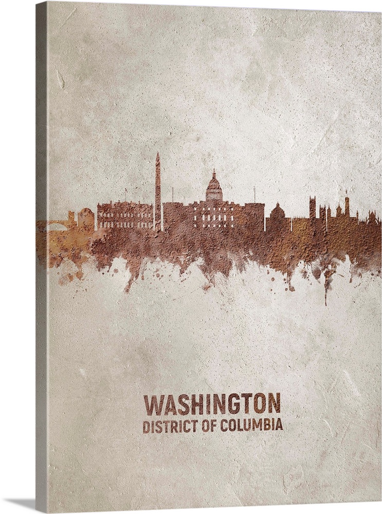 Art print of the skyline of Washington DC, United States. Rust on concrete.