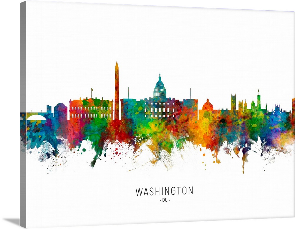 Watercolor art print of the skyline of Washington DC, United States.