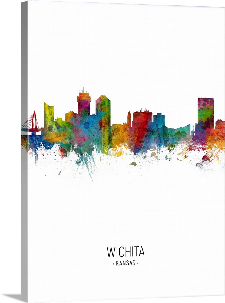 Watercolor art print of the skyline of Wichita, Kansas, United States
