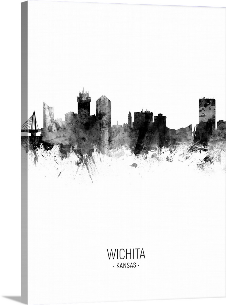 Watercolor art print of the skyline of Wichita, Kansas, United States