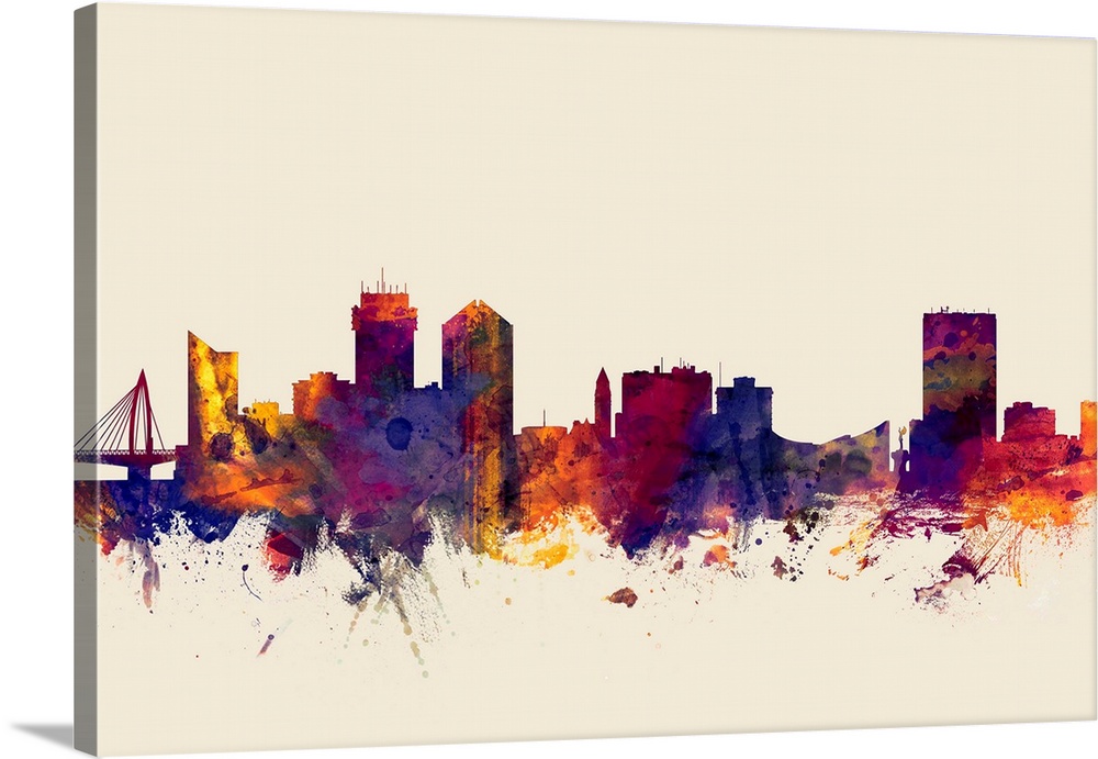Watercolor art print of the skyline of Wichita, Kansas, United States.