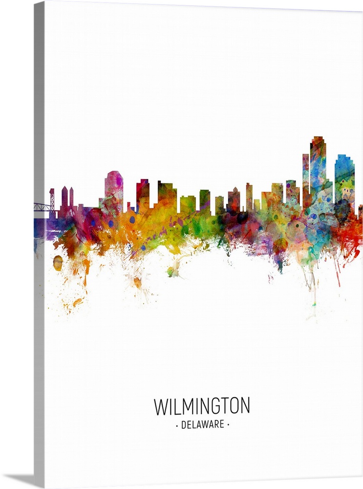 Watercolor art print of the skyline of Wilmington, Delaware, United States