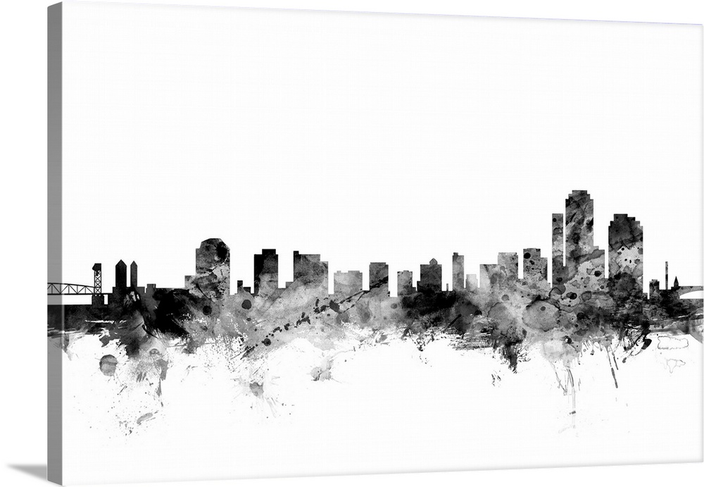 Watercolor art print of the skyline of Wilmington, Delaware, United States.