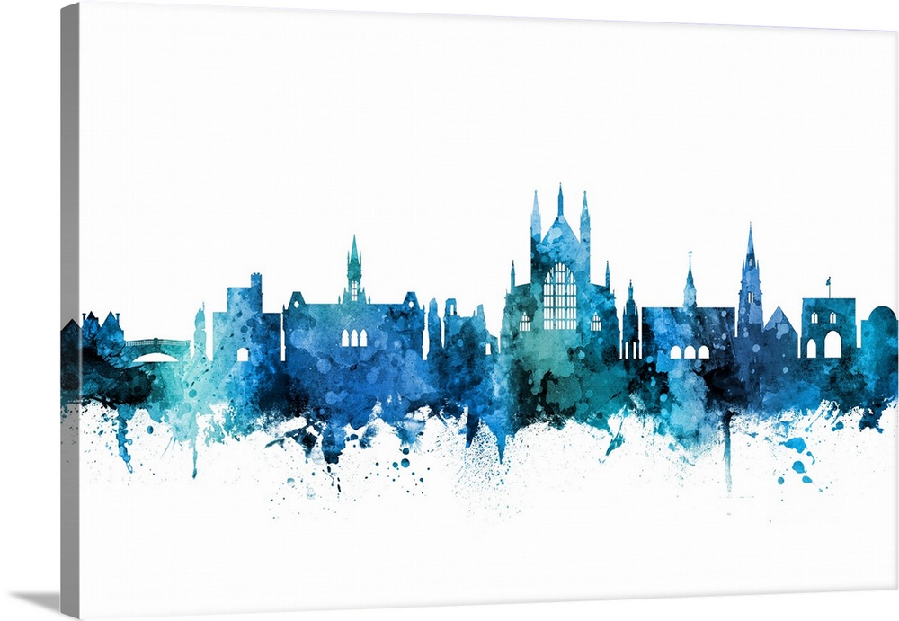 Watercolor art print of the skyline of Winchester, England, United Kingdom.
