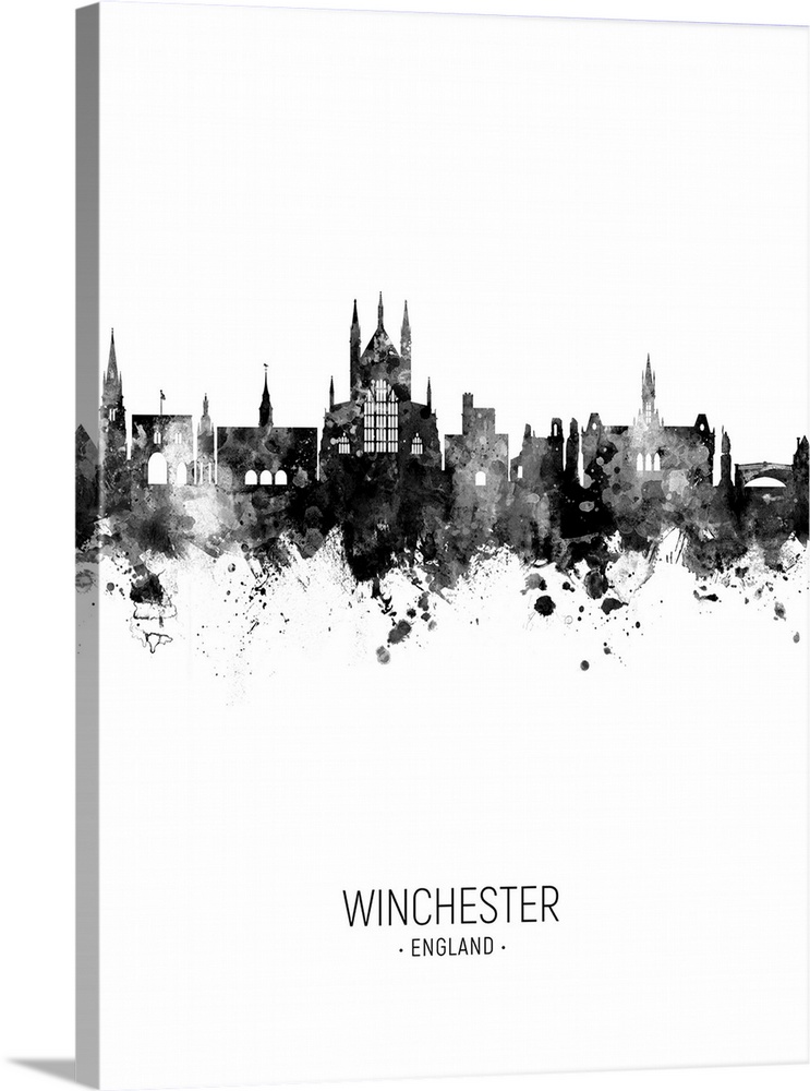 Watercolor art print of the skyline of Winchester, England, United Kingdom