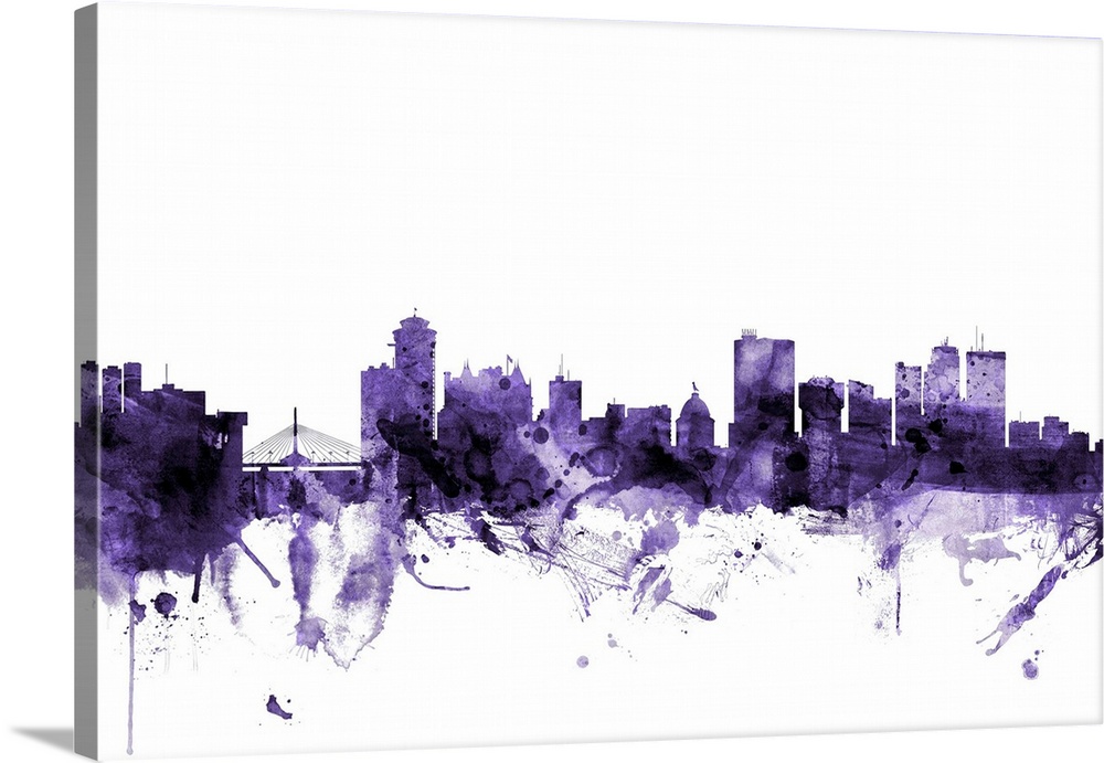 Watercolor art print of the skyline of the city of Winnipeg, Manitoba, Canada