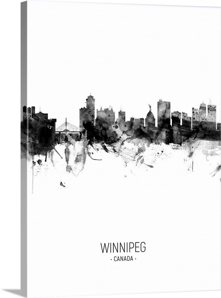 Watercolor art print of the skyline of the city of Winnipeg, Manitoba, Canada