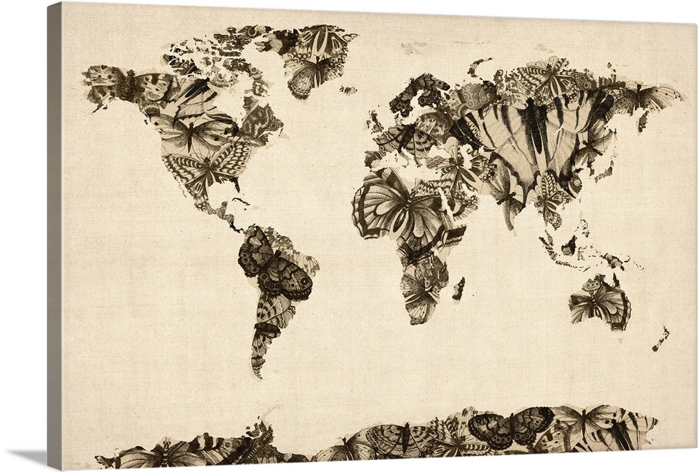 World Art Map made up of Butterflies