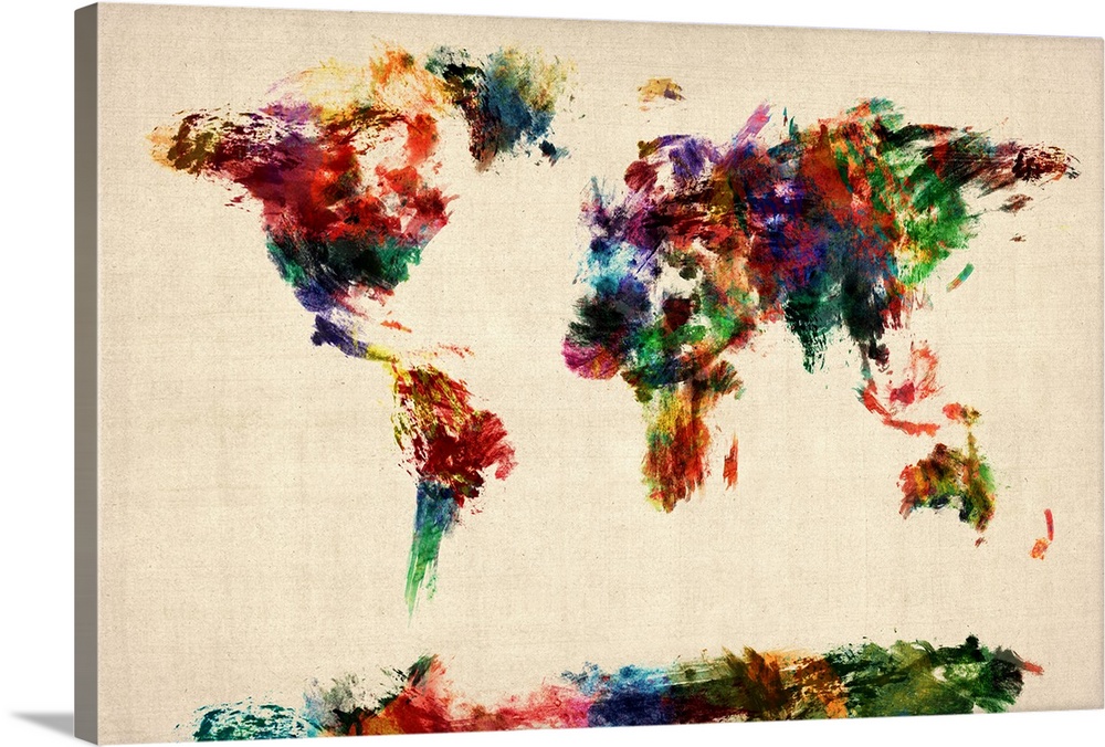 World Map with the courtiers represented by colorful paint streaks.