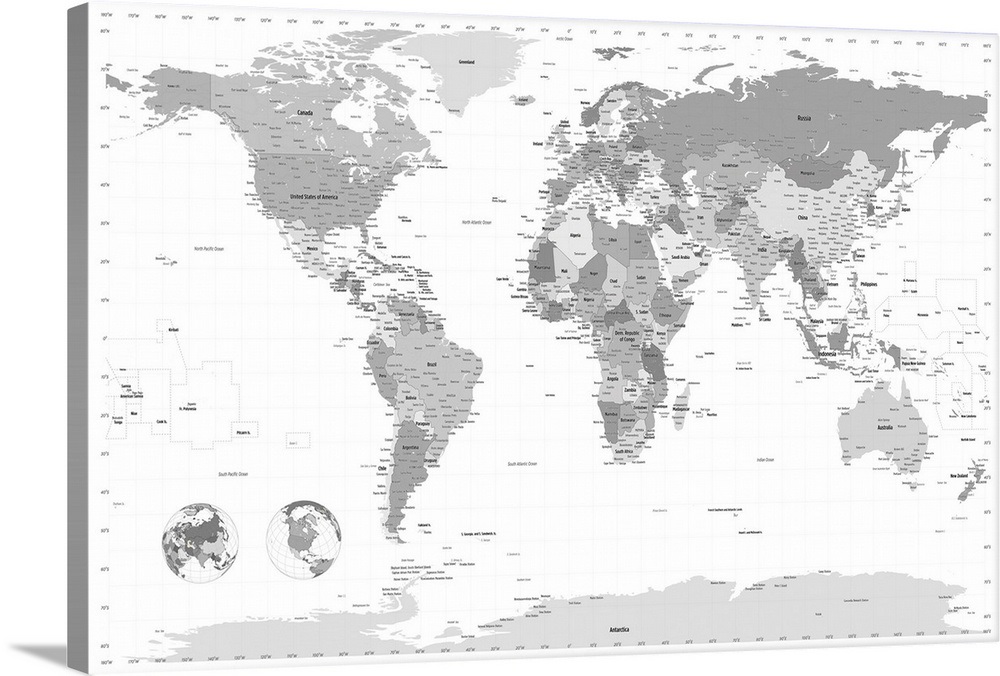 World Map Black And White Wall Art Canvas Prints Framed