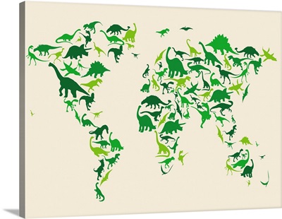 World Map Dinosaurs, Green