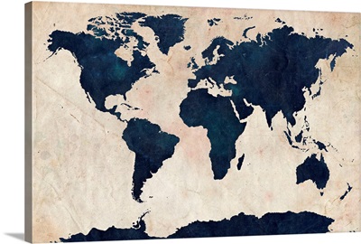 World Map Distressed Navy