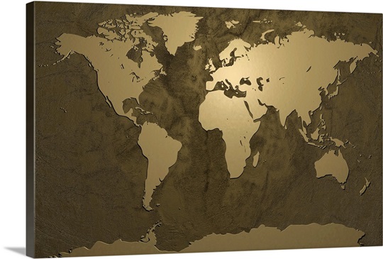 World Map Gold Wall Art, Canvas Prints, Framed Prints, Wall Peels 