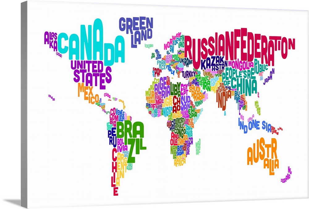 Map Made Up Of Country Names Wall Art