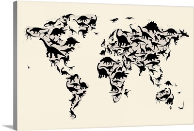 World Map made up of Dinosaurs