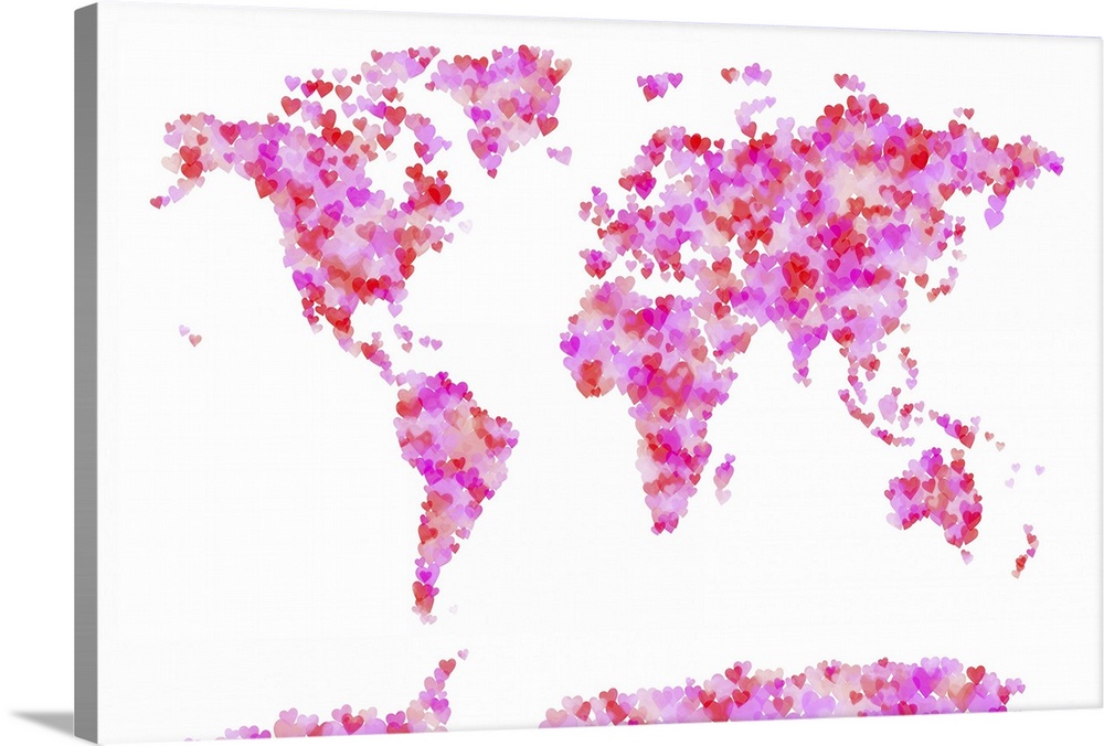 World map created with hearts on a blank canvas.