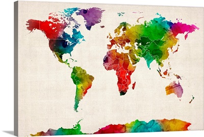 World Map made up of watercolor paint