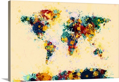 World Map Paint Splashes, Green and Yellow
