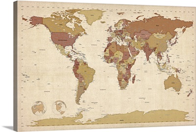 World map showing latitude and longitude - brown
