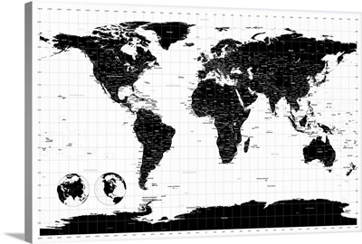 World Map with Longitude and Latitude lines marked