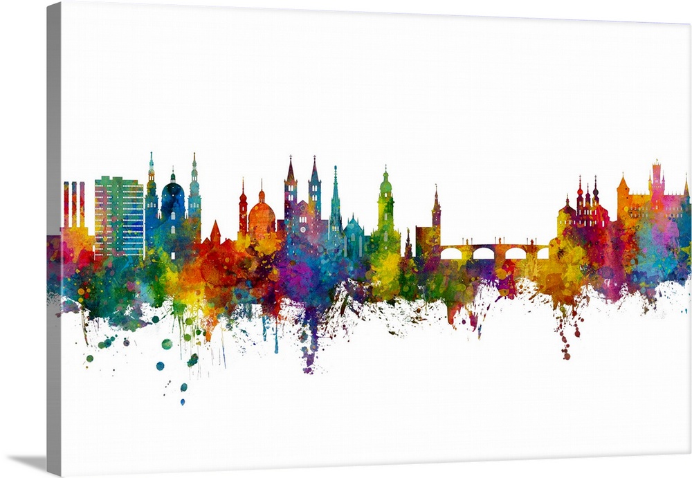 Watercolor art print of the skyline of Wurzburg, Germany