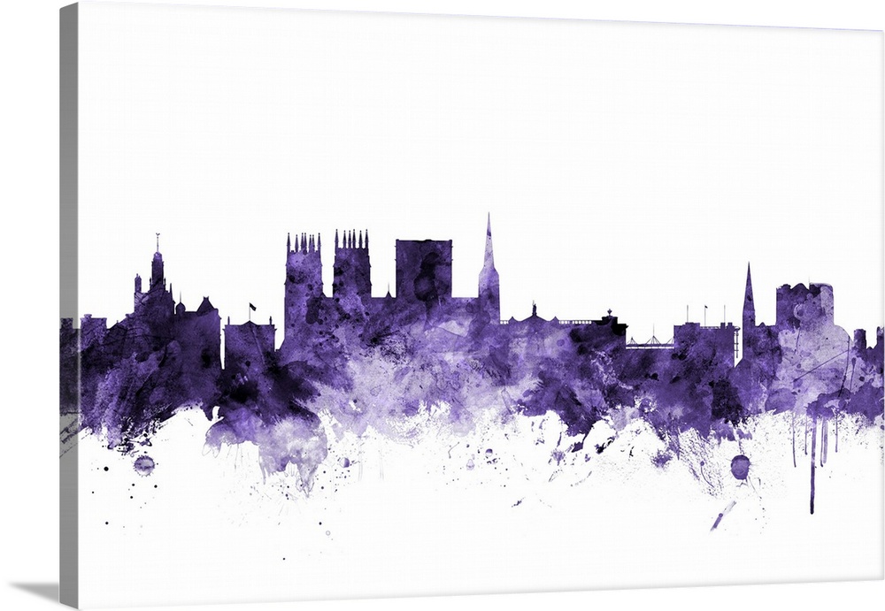 Watercolor art print of the skyline of York, England, United Kingdom