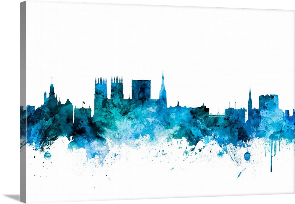 Watercolor art print of the skyline of York, England, United Kingdom.