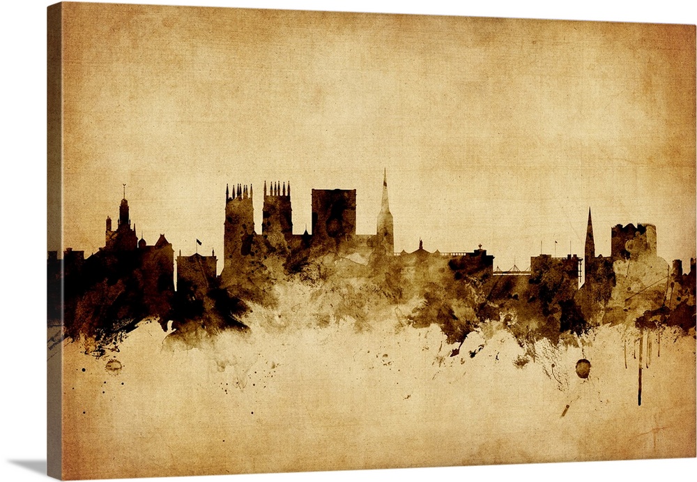 Watercolor art print of the skyline of York, England, United Kingdom.