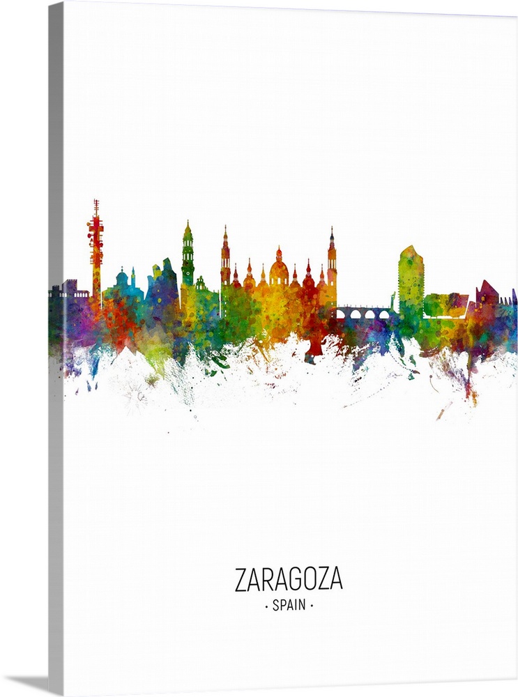 Watercolor art print of the skyline of Zaragoza, Spain