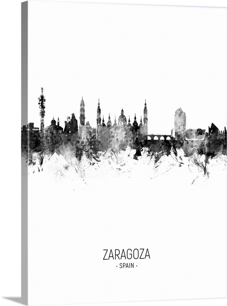 Watercolor art print of the skyline of Zaragoza, Spain