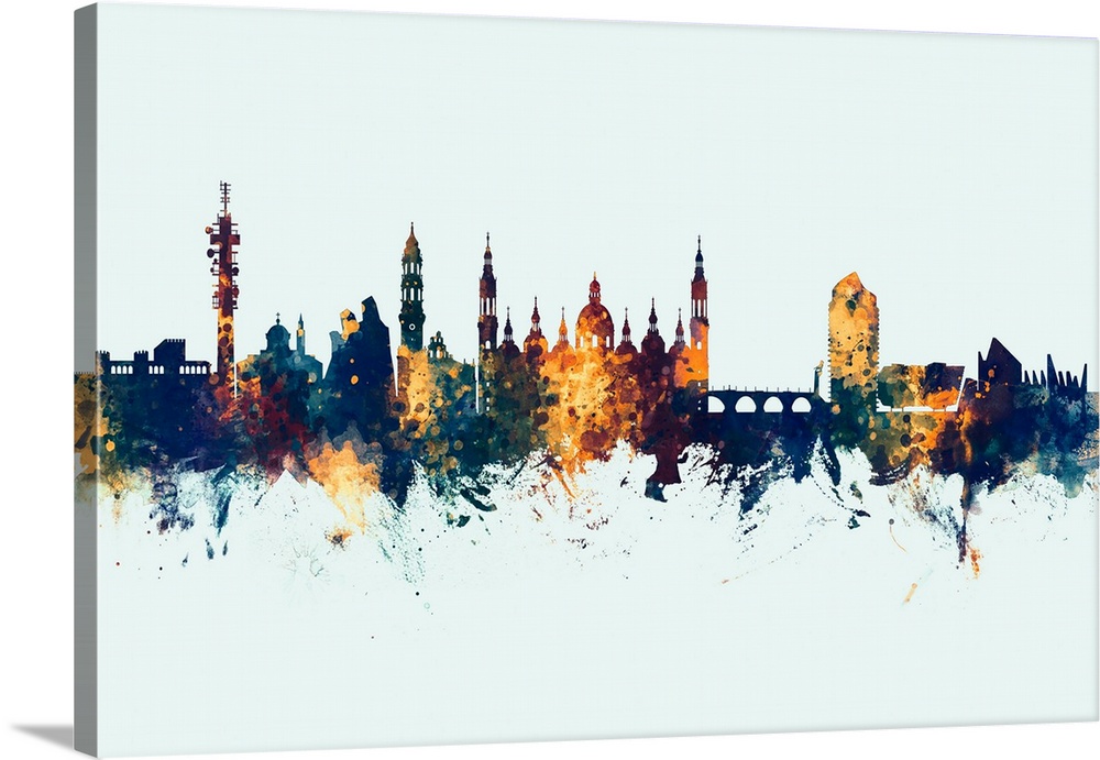 Watercolor art print of the skyline of Zaragoza, Spain