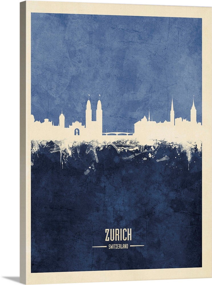 Watercolor art print of the skyline of Zurich, Switzerland