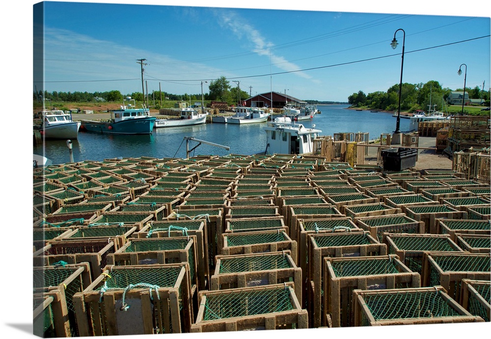 Canada, Prince Edward Island: lobster traps at a river port.