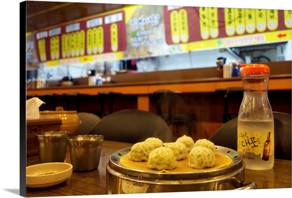 Dumplings and a drink at a Restaurant in South Korea