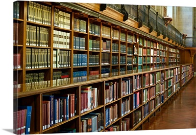 NY, NYC: books shelves inside Public Library main readers' room
