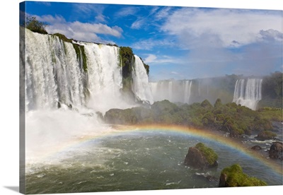 A brilliant rainbow visible in the mists from the Iguacu Falls