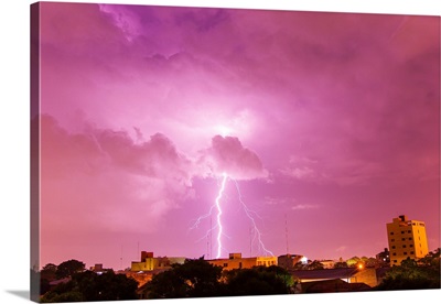 A powerful lightning storm striking downtown Asuncion, Paraguay