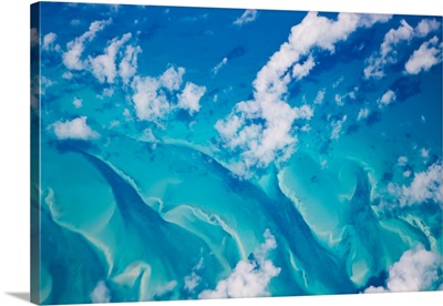 Aerial of a Caribbean sandbar with current created grooves and channels