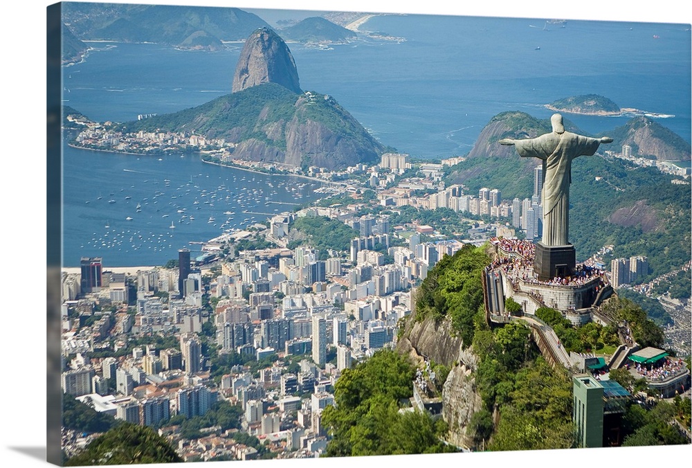 Aerial Of The Christ The Redeemer Statue Overlooking Rio De Janeiro Wall Art Canvas Prints